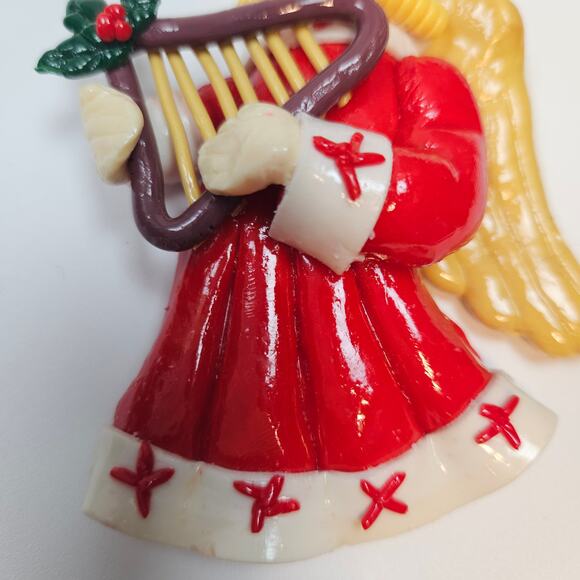 Vintage 1900s Multi 4" Dough Angel with Harp Christmas Ornament Figurine Holiday - Picture 5 of 5